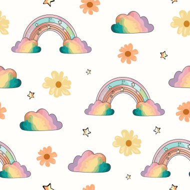 Taç, gökkuşağı, gökkuşağı, gökkuşağı noktaları, elmaslar, yazıt aşkı, merhaba yaz. Bir baskıya basmak için, tasarımcı için boş, tişört, ambalaj kağıdı.