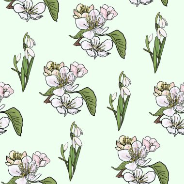 Elle çizilmiş kuşlar, çiçekler, çiçek açan dallar ve klasik botanik elementler, tekstil, duvar kağıtları ve dekoratif tasarımlar için mükemmel.