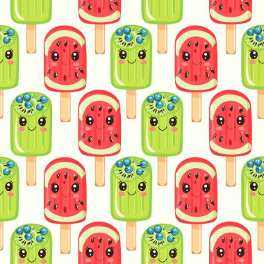 Karpuz ve Limonlu Buzlu Şekerleme Kusursuz Şekil. Kawaii Karpuz ve Limonlu Dondurma Kalıbı