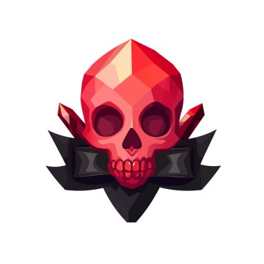 Kurdeleli Kırmızı Kristal Kafatası. Gemstone 'dan yapılmış Gotik Kafatası. Siyah Elementli Kırmızı Kafatası