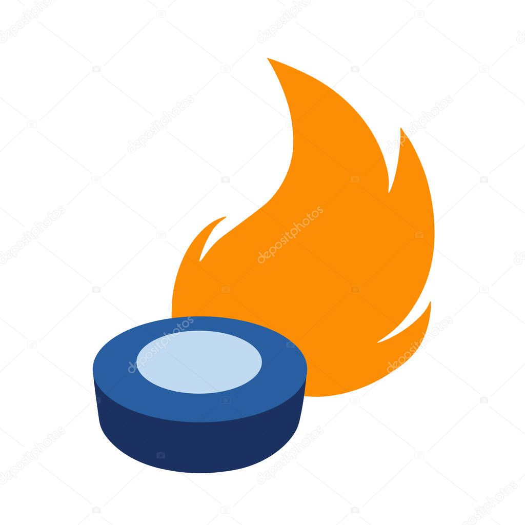 Flaming Hockey Puck Vector Icon. Blue Hockey Puck with Fire Trail. Fast Hockey Shot with Flames