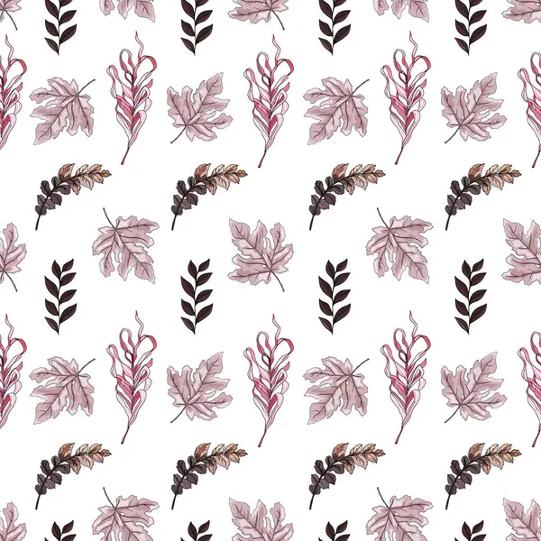 Renkli Sonbahar Sonbaharı Yaprakları ile Kusursuz Desen. Akçaağaç ve Meşe Yaprakları ile Vektör Arkaplanı