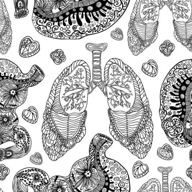 Ciğerler ve Beyin Anatomik Şablonu Çizgi Sanat Tarzı. İnsan Organlarının Kusursuz Siyah ve Beyaz Vektörü