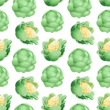 Yeşil ve Karnabahar Sebzeli Kusursuz Desen. Taze lahana ve Karnabahar Vektör Arkaplanı