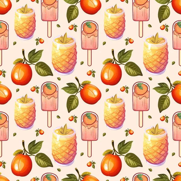 Kusursuz yaz içeceği ve buzlu meyveli şeker. Ananas Kokteyli ve Taze Meyve Arkaplan Dondurması