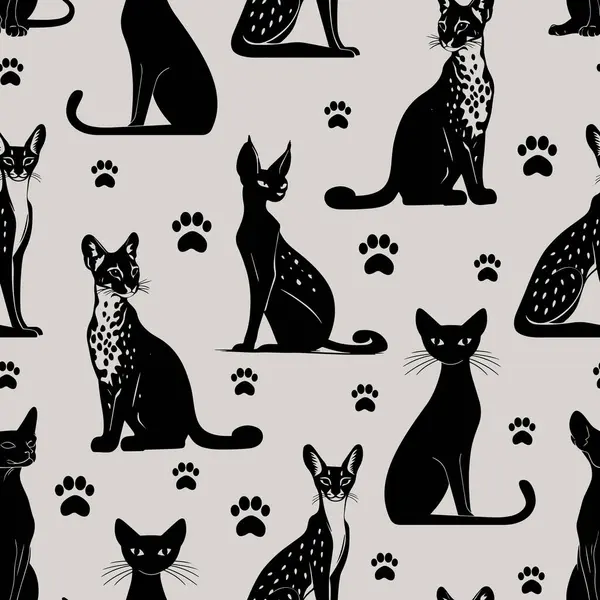 Bej üzerinde Pençe İzleri olan Kusursuz Kedi deseni. Oyuncak Şekilli Siyah Kedi Silüeti Deseni