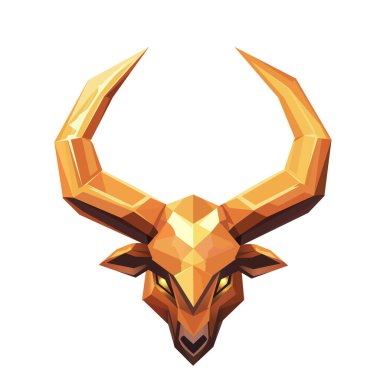 Çokgen Taurus Kafatası Çizimi. Büyük boynuzları olan düşük geometrik altın boğa kafası.