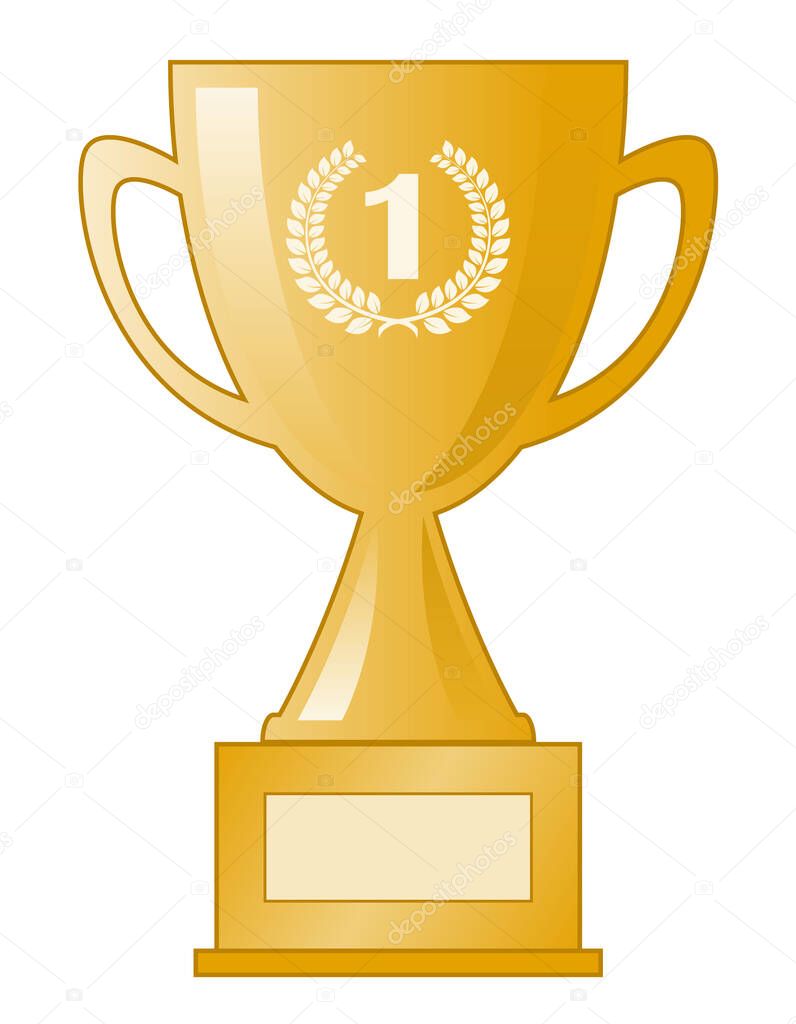 premio - copa de los ganadores de oro con el número 1 y corona de