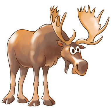 Geyik - beyaz arka planda izole edilmiş renkli çizgi film hayvanı, kırpma yolu ile