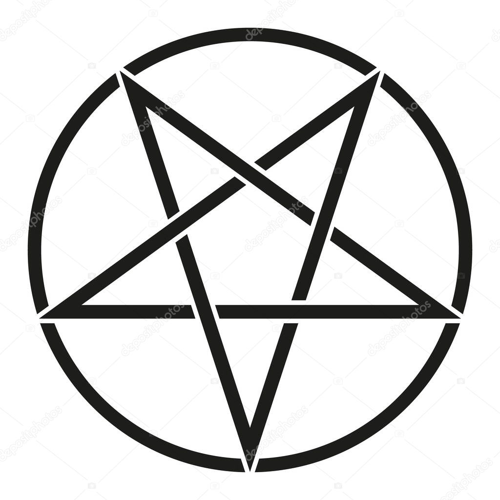 Pentagram in circle - vector illustration of simple five-pointed star in circle, isolated on white background