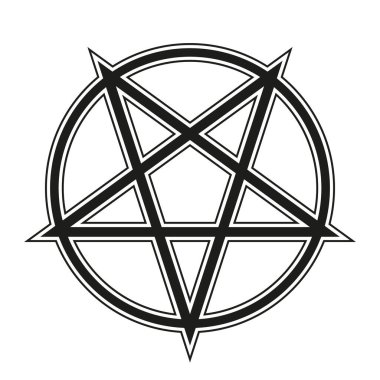 Pentagram - black and white vector illustration of simple five-pointed star with border in circle, isolated on white background