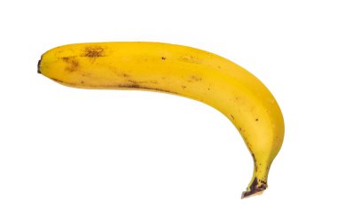 banana - one ripe yellow banana fruit in the peel, isolated on white background