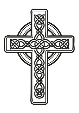 Celtic cross - decorated with Celtic ornaments, black and white vector illustration, isolated on white background clipart