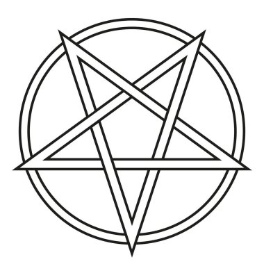 Pentagram - black and white vector illustration of simple five-pointed star with border in circle, isolated on white background