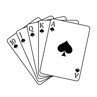 Playing cards - a poker hand consisting of a royal flush spades 10 J Q K A, vector illustration isolated on white background