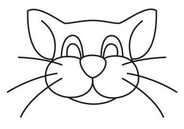 kedi başı - çizgi film basit taslağı şematik siyah ve beyaz vektör çizimi beyaz arkaplanda izole