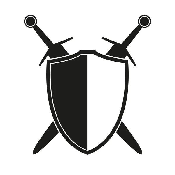 Shield Two Crossed Swords Icon Silhouette Vector Illustration Medieval Sword — Stockvektor