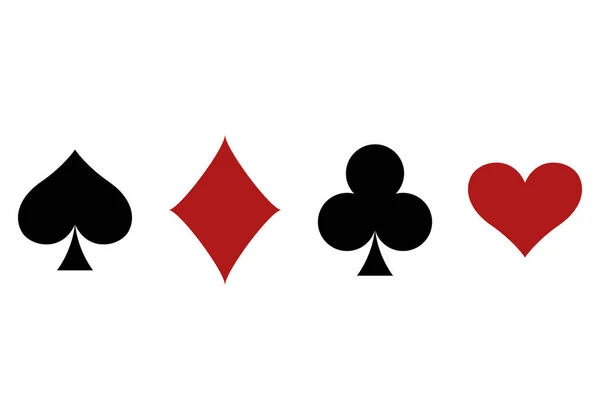 Jogo Conjunto Símbolos Terno Cartão Quatro Formas Corações Espadas Paus — Vetor de Stock