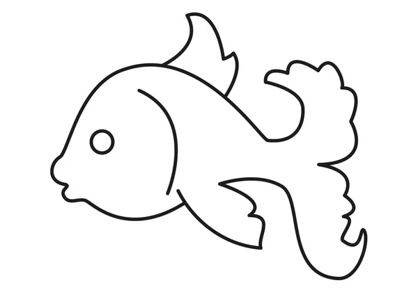 Akvaryum Balığı Karikatür Basit Taslağı Şematik Siyah Beyaz Vektör Çizimi — Stok Vektör