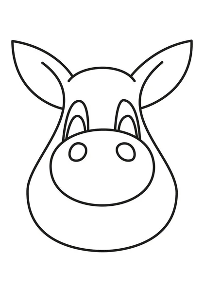 Pig Head Cartoon Simple Outline Schematic Black White Vector Illustration — Stock Vector