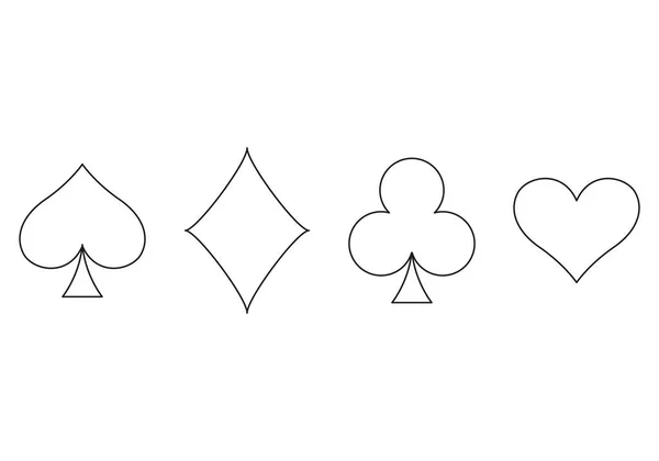 Spela Kort Kostym Kontur Symbol Set Fyra Former Hjärtan Spader — Stock vektor