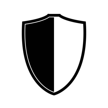 Kalkan simgesi silueti, vektör illüstrasyonu beyaz arkaplanda izole edildi