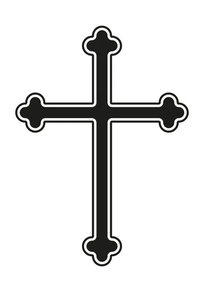 Christliches Kreuz Schwarz Weiße Vektorsilhouette Darstellung Religiöser Kreuzform Isoliert Auf — Stockvektor
