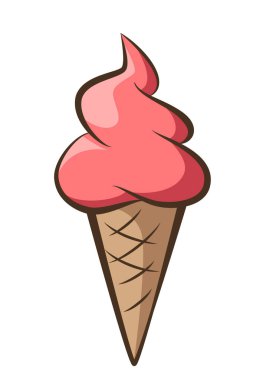 dondurma - külahta çilekli dondurma, beyaz arkaplanda izole edilmiş renk vektör çizimi