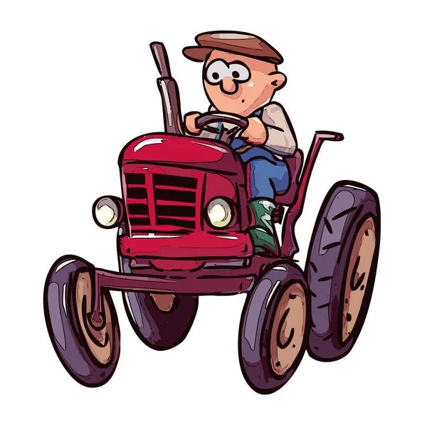 Agricoltore Alla Guida Trattore Illustrazione Del Cartone Animato Vettoriale Isolato — Vettoriale Stock