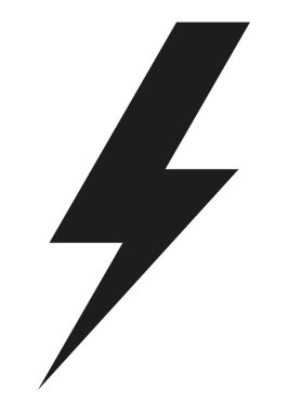 Şimşek sembolü - beyaz arkaplanda izole edilmiş siyah beyaz flaş silueti, vektör illüstrasyonu