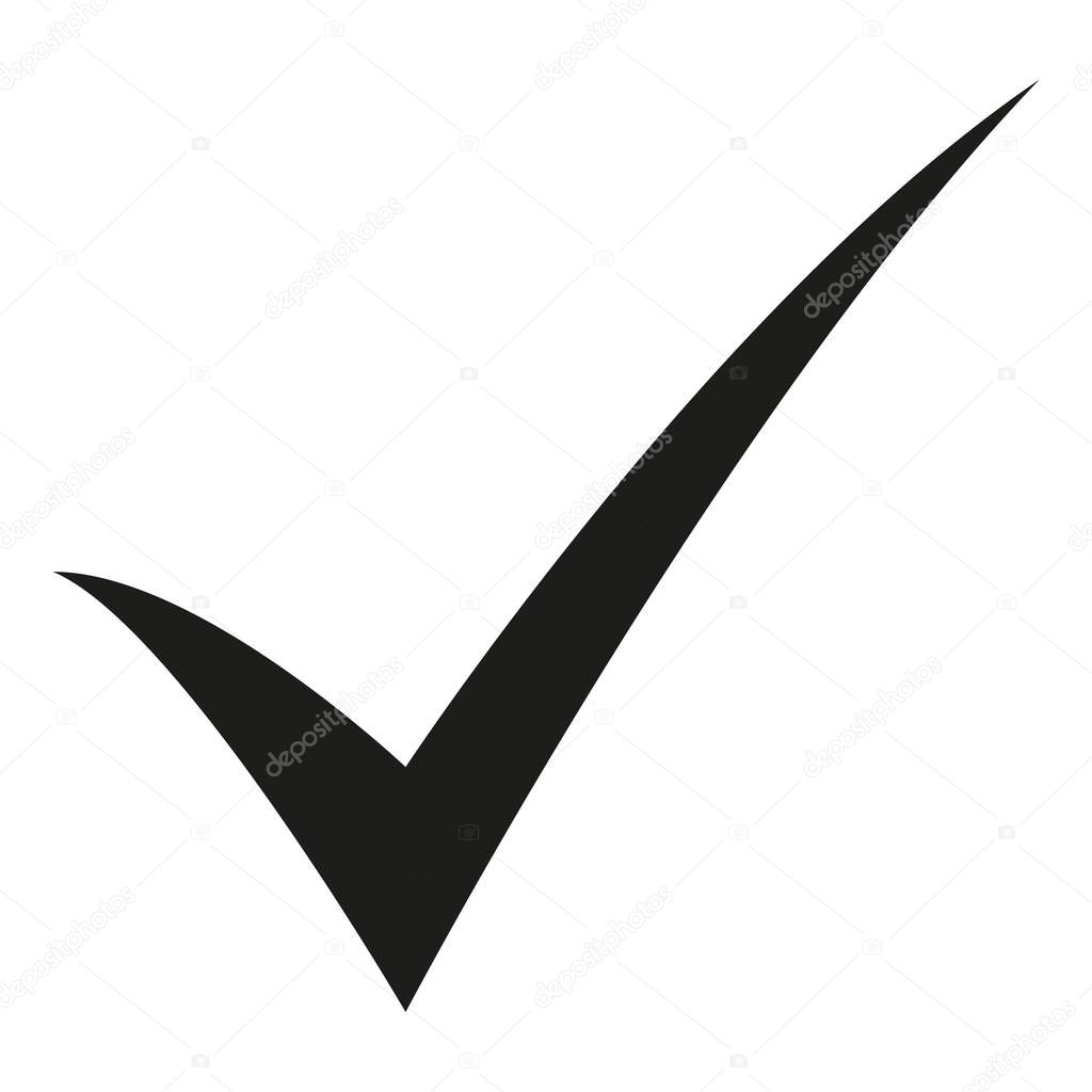 OK sign symbol, black and white vector illustration of check mark icon, isolated on white background
