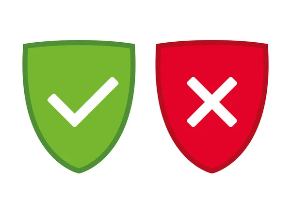 Escudo Verde Rojo Con Marca Verificación Símbolo Icono Cruz Ilustración — Archivo Imágenes Vectoriales