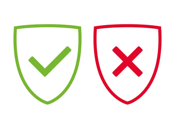 Escudo Verde Rojo Con Marca Verificación Símbolo Icono Cruz Ilustración — Archivo Imágenes Vectoriales