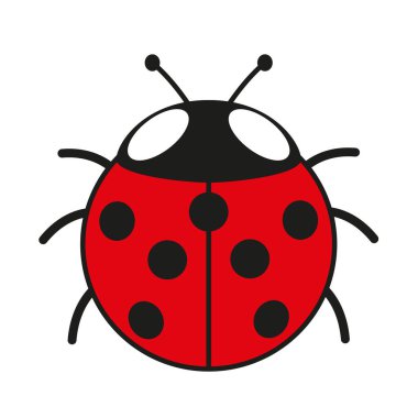 Sevimli yedi noktalı uğur kuşu, yedi benekli uğur böceğinin renkli vektör çizimi, beyaz arka planda izole edilmiş.