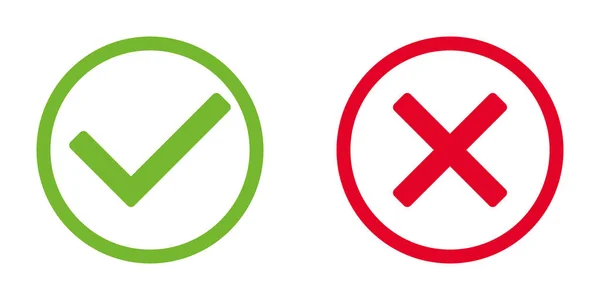 Green Tick Red Circle Check Mark Cross Icon Symbol Vector — Stock Vector