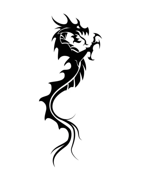 Dragón Símbolo Tatuaje Ilustración Vectorial Blanco Negro Aislado Sobre Fondo — Archivo Imágenes Vectoriales