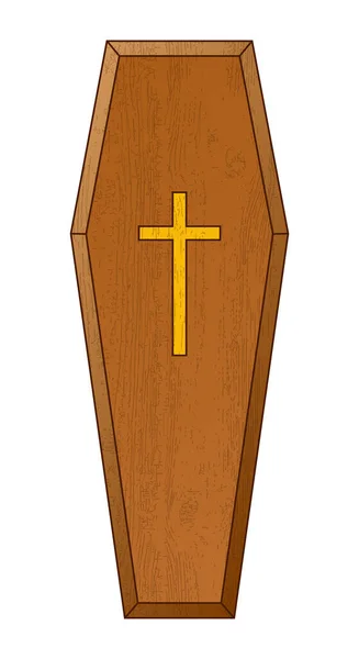 Coffin Color Vector Illustration Casket Funerary Box Cross Isolated White — Stock Vector