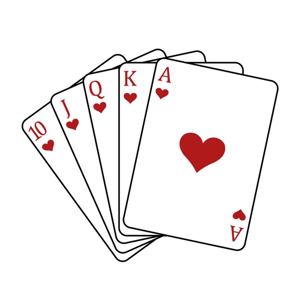 Spela Kort Pokerhand Bestående Kunglig Färg Hjärtan Vektor Illustration Isolerad — Stock vektor