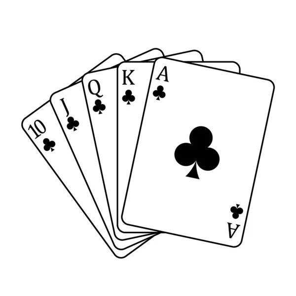 Spela Kort Pokerhand Bestående Royal Flush Klubbar Vektor Illustration Isolerad — Stock vektor