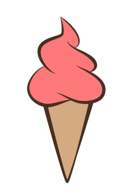 dondurma - külahta çilekli dondurma, beyaz arkaplanda izole edilmiş renk vektör çizimi