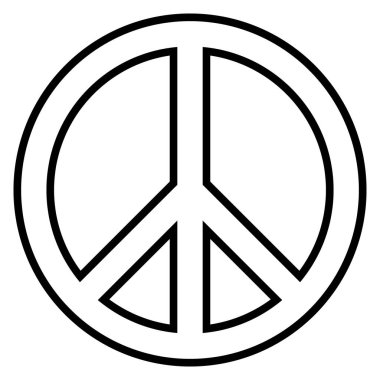Barış sembolü - Çember barış işareti, siyah-beyaz vektör çizimi, beyaz arka planda izole edilmiş