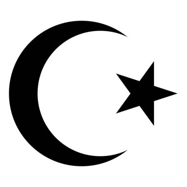 İslami yıldız ve hilal, İslam 'ın beyaz arka planda izole edilmiş siyah ve beyaz vektör çizim sembolü