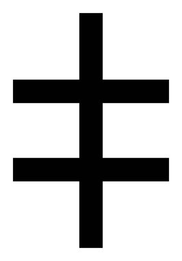 Lorraine 'in iki çubuklu Haçı, siyah beyaz vektör silueti, beyaz arka planda izole edilmiş, dindar Hristiyan ataerkil çapraz şekli.