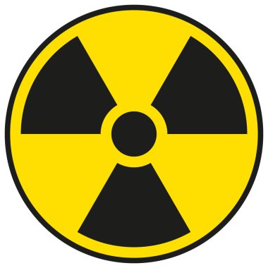 Radyasyon uyarı işareti, siyah ve sarı tehlike sembolü, beyaz arkaplanda izole edilmiş vektör.
