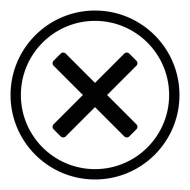 Kapat düğmesi - Çember içinde x, siyah ve beyaz haç simgesi, beyaz arkaplanda izole edilmiş vektör illüstrasyonu