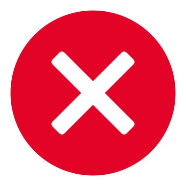 Kapat - çember içinde x, kırmızı haç simgesi, beyaz arkaplanda izole edilmiş vektör illüstrasyonu