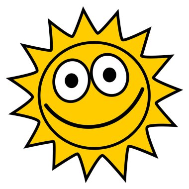 Güneş - gözleriyle gülümseyen sarı bir güneş, beyaz arkaplanda izole edilmiş renkli vektör çizimi