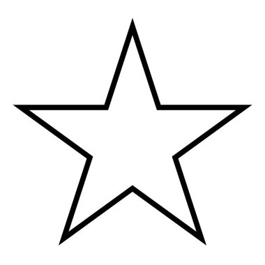 Yıldız şekli sembolü, beyaz arkaplanda izole edilmiş beş köşeli basit yıldızın siyah beyaz vektör silüeti