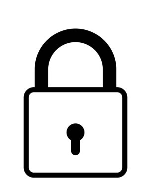 Kilitli kilit, siyah ve beyaz vektör çizimi, beyaz arkaplan