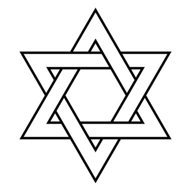David 'in Yıldızı - Yahudi yıldız şekli sembolü, beyaz arkaplanda izole edilmiş altıgen siyah-beyaz vektör çizimi